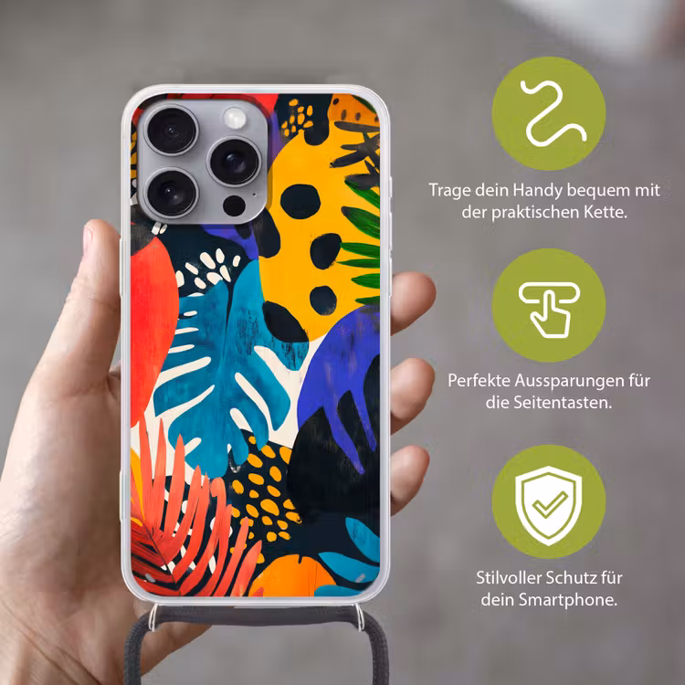 Bladeren - Vormen - Abstract - Kleurrijk Hoesje iPhone 16 Pro Max met koord klein -sfeer2_DE