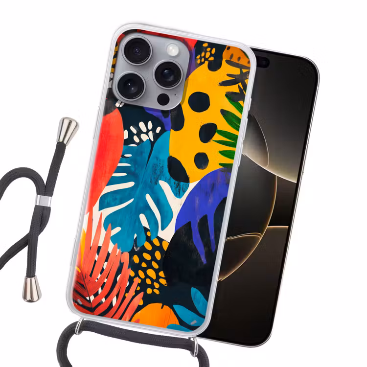 Bladeren - Vormen - Abstract - Kleurrijk Hoesje iPhone 16 Pro Max met koord klein -sfeer1