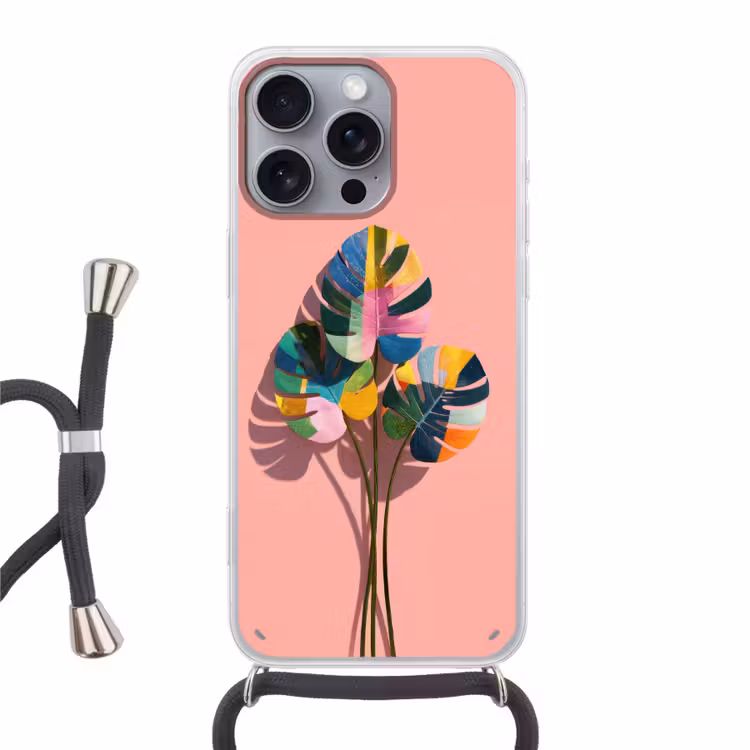 Bladeren - Geschilderd - Vlakken - Kleurrijk Hoesje iPhone 16 Pro Max met koord klein -3d
