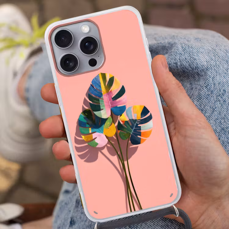 Bladeren - Geschilderd - Vlakken - Kleurrijk Hoesje iPhone 16 Pro Max met koord klein -sfeer3