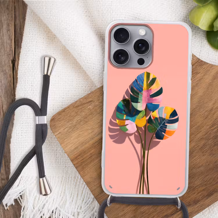 Bladeren - Geschilderd - Vlakken - Kleurrijk Hoesje iPhone 16 Pro Max met koord klein -sfeer4