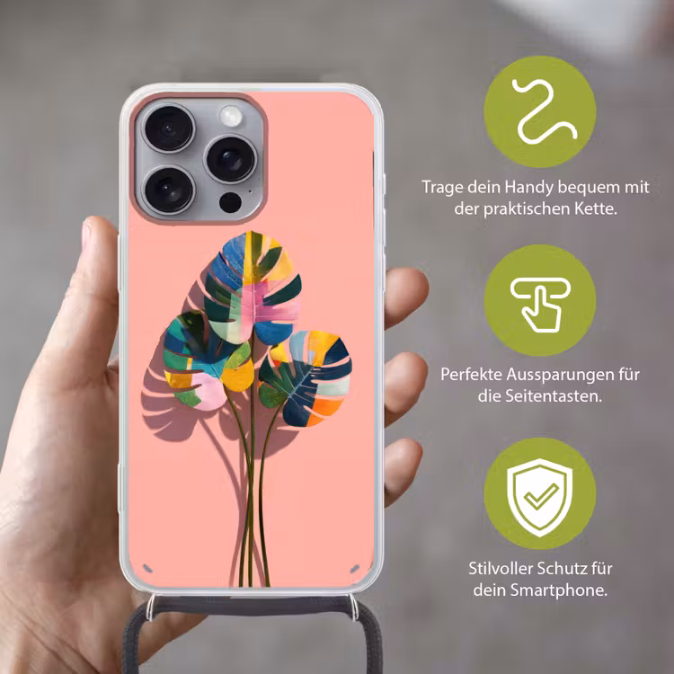 Bladeren - Geschilderd - Vlakken - Kleurrijk Hoesje iPhone 16 Pro Max met koord klein -sfeer2_DE