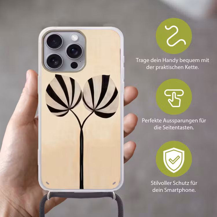 Bladeren - Gestreept - Stengel - Beige Hoesje iPhone 16 Pro Max met koord klein -sfeer2_DE