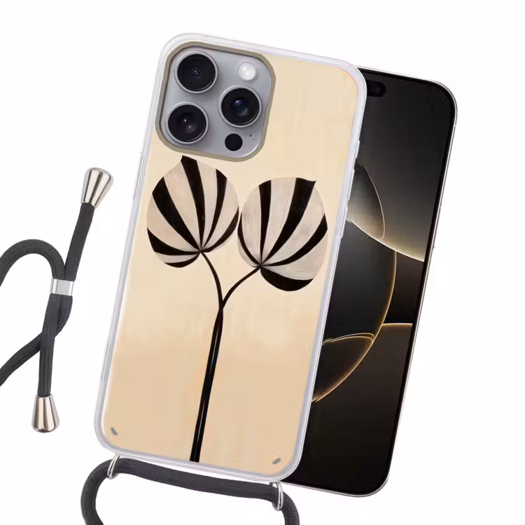 Bladeren - Gestreept - Stengel - Beige Hoesje iPhone 16 Pro Max met koord klein -sfeer1