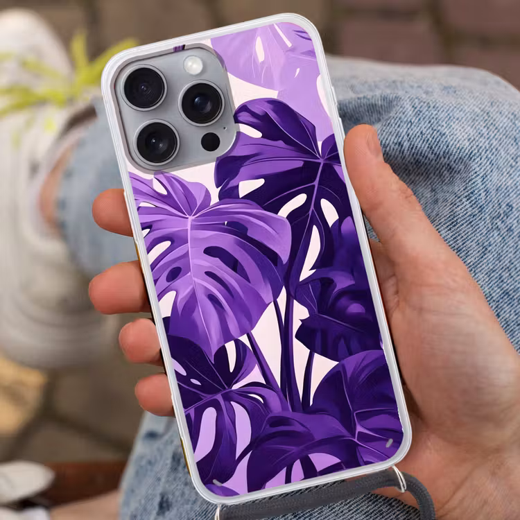 Bladeren - Paars - Tropisch - Abstract Hoesje iPhone 16 Pro Max met koord klein -sfeer3