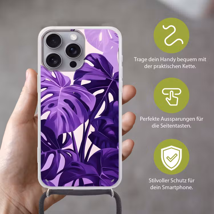 Bladeren - Paars - Tropisch - Abstract Hoesje iPhone 16 Pro Max met koord klein -sfeer2_DE