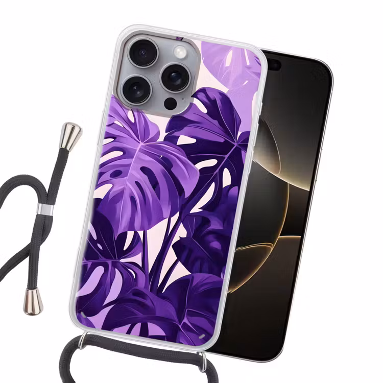 Bladeren - Paars - Tropisch - Abstract Hoesje iPhone 16 Pro Max met koord klein -sfeer1