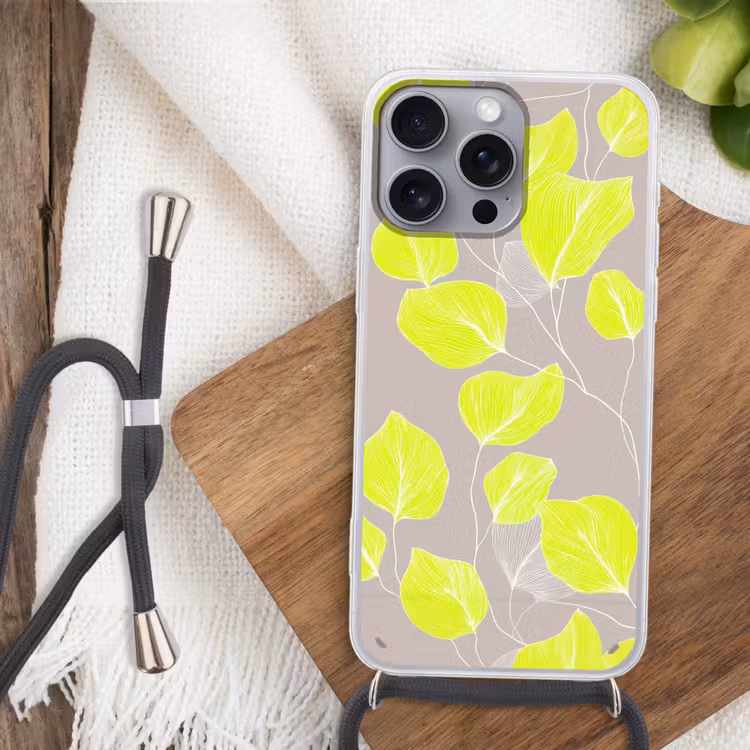 Bladeren - Neon - Geel - Lijnen Hoesje iPhone 16 Pro Max met koord klein -sfeer4