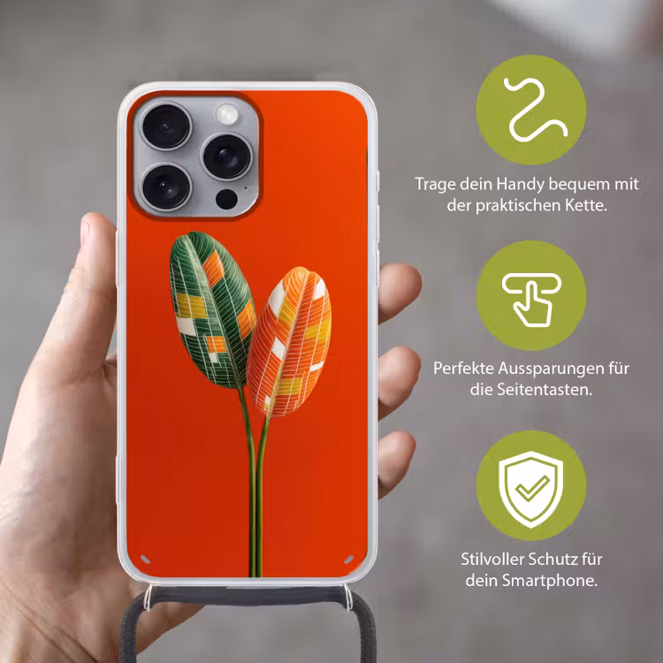 Bladeren - Ovaal - Mozaïek - Patroon Hoesje iPhone 16 Pro Max met koord klein -sfeer2_DE