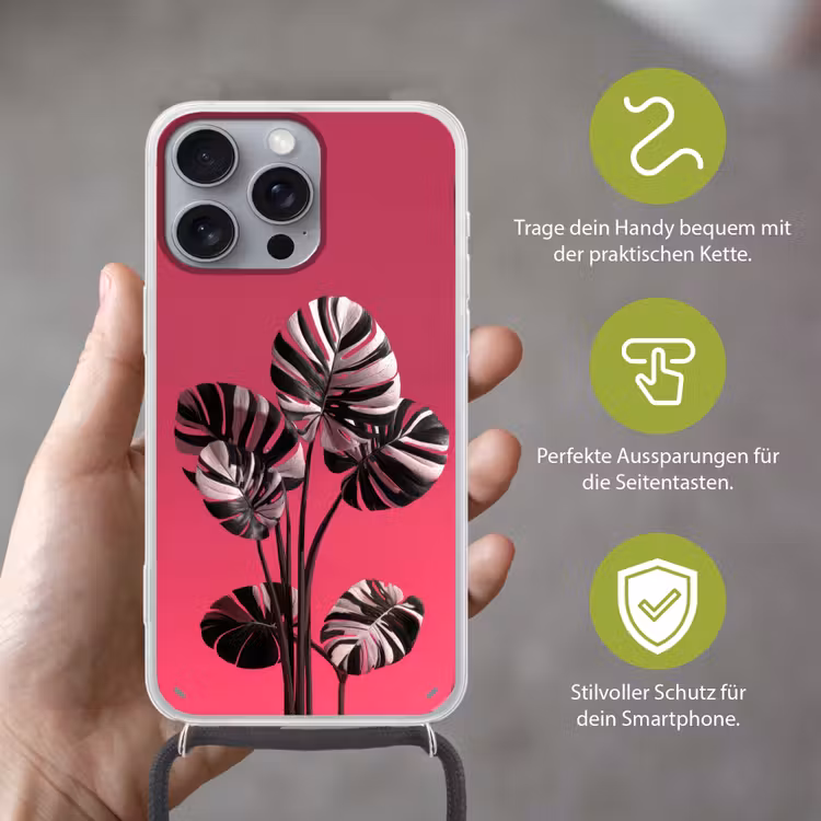 Bladeren - Rond - Roze Hoesje iPhone 16 Pro Max met koord klein -sfeer2_DE
