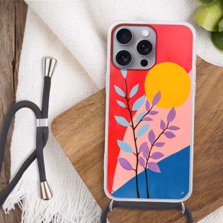 Bladeren - Zon - Abstracte vormen Hoesje iPhone 16 Pro Max met koord klein -sfeer4