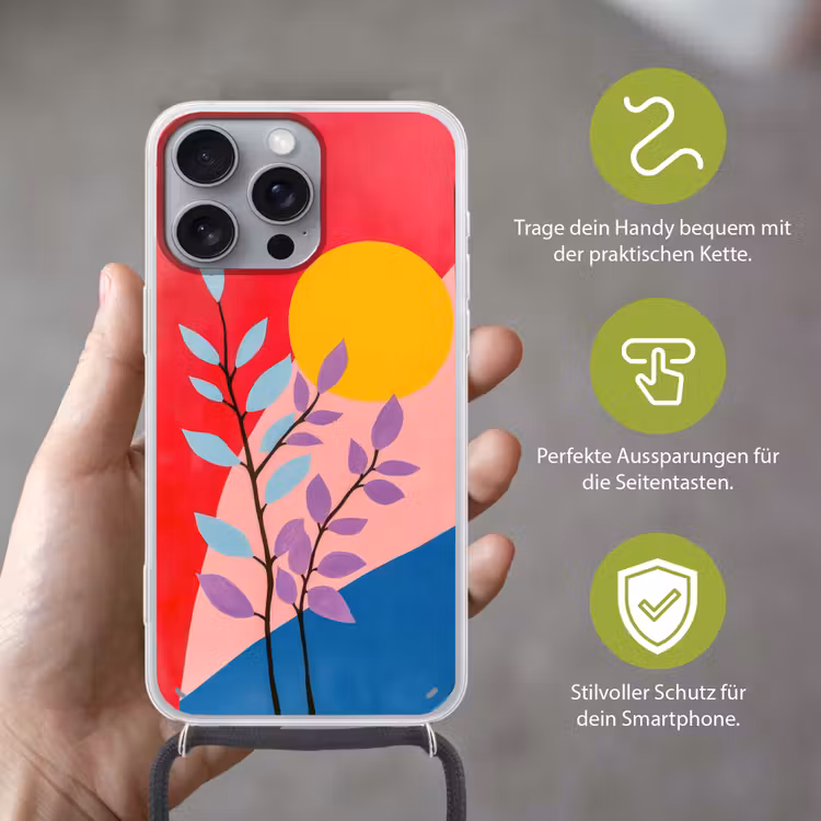 Bladeren - Zon - Abstracte vormen Hoesje iPhone 16 Pro Max met koord klein -sfeer2_DE