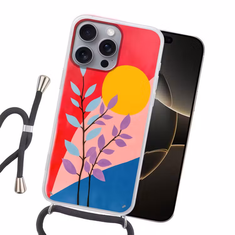 Bladeren - Zon - Abstracte vormen Hoesje iPhone 16 Pro Max met koord klein -sfeer1