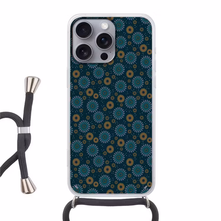 Blauw - Patroon - Retro Hoesje iPhone 16 Pro Max met koord klein 804 -3d