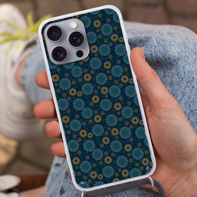 Blauw - Patroon - Retro Hoesje iPhone 16 Pro Max met koord klein 804 -sfeer3