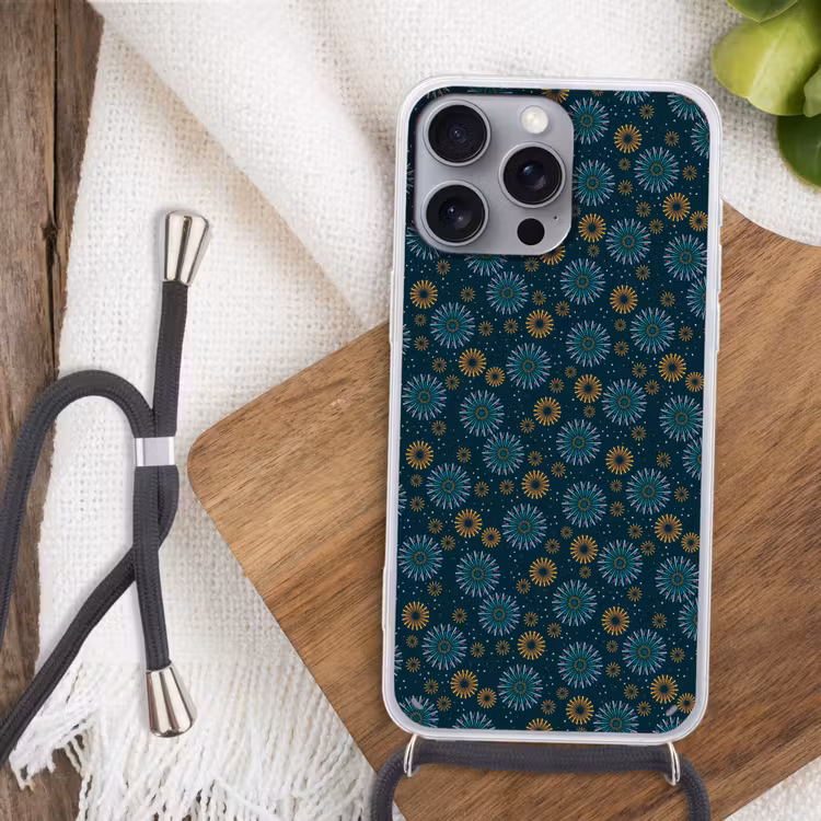 Blauw - Patroon - Retro Hoesje iPhone 16 Pro Max met koord klein 804 -sfeer4