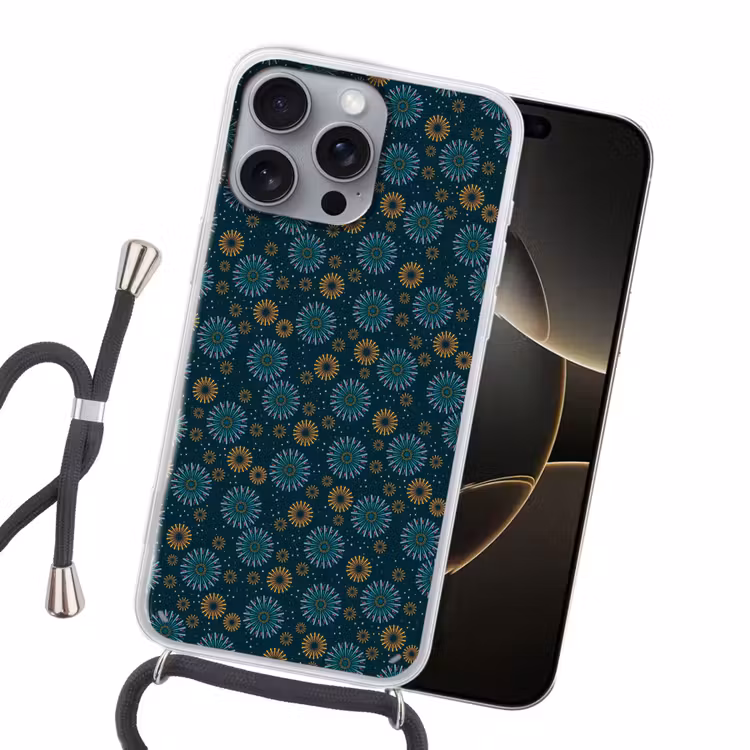 Blauw - Patroon - Retro Hoesje iPhone 16 Pro Max met koord klein 804 -sfeer1