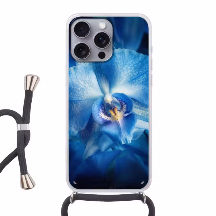 Blauw - Orchidee - Elegeant Hoesje iPhone 16 Pro Max met koord klein -3d