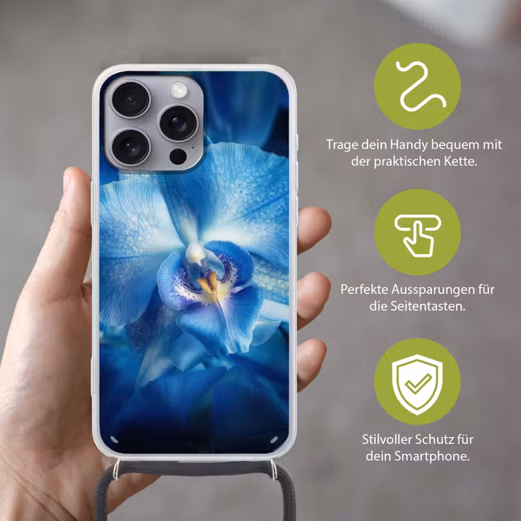 Blauw - Orchidee - Elegeant Hoesje iPhone 16 Pro Max met koord klein -sfeer2_DE