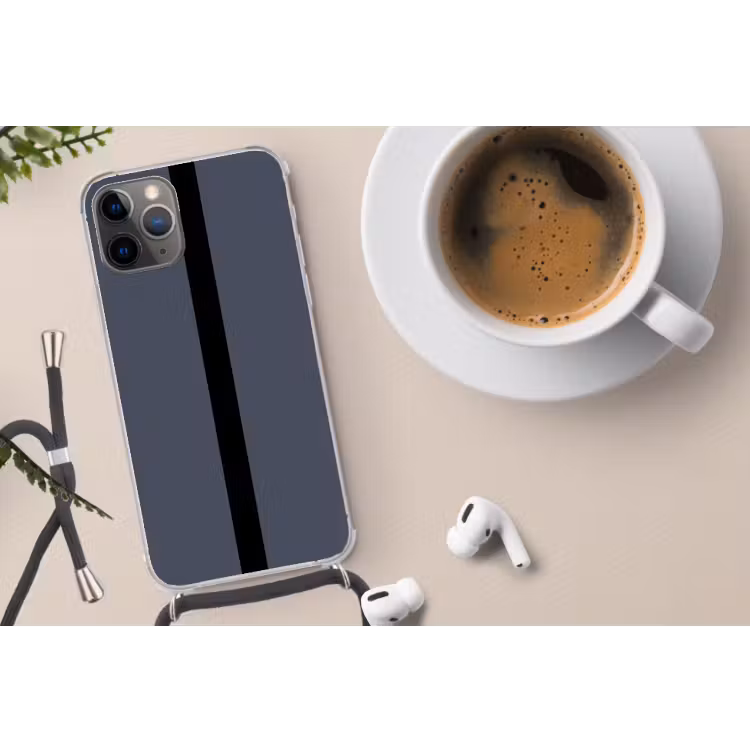 Blauw - Zwart - Streep - Minimalistisch Hoesje iPhone 12 Pro met koord klein -oordop