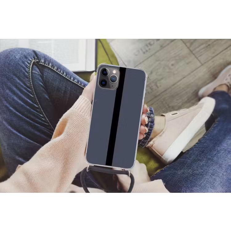 Blauw - Zwart - Streep - Minimalistisch Hoesje iPhone 12 Pro met koord klein -hand