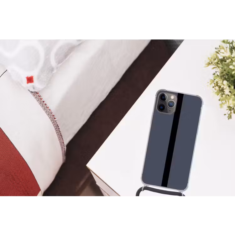 Blauw - Zwart - Streep - Minimalistisch Hoesje iPhone 12 Pro met koord klein -kamer