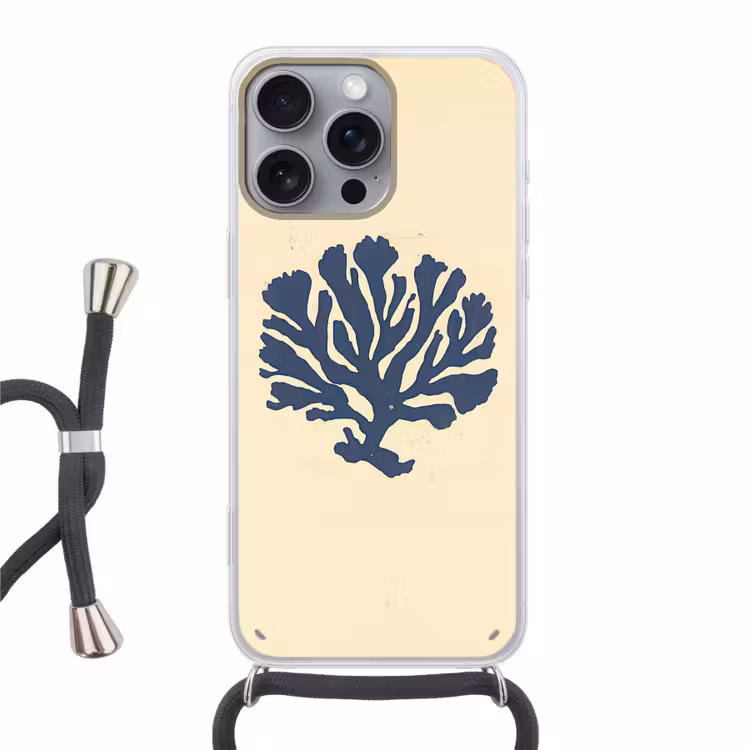Blauw koraal - Vertakkingen - Beige Hoesje iPhone 16 Pro Max met koord klein -3d