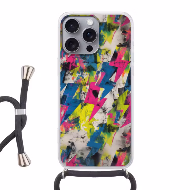 Bliksemschichten - Patroon - Marmer - Kleuren Hoesje iPhone 16 Pro Max met koord klein -3d