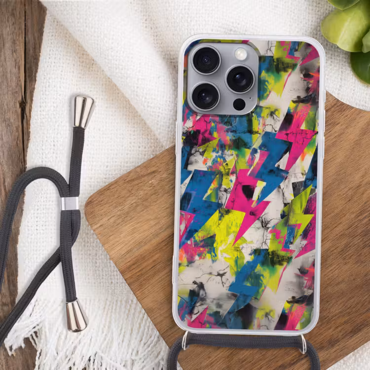 Bliksemschichten - Patroon - Marmer - Kleuren Hoesje iPhone 16 Pro Max met koord klein -sfeer4