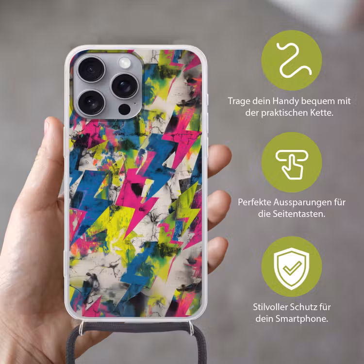 Bliksemschichten - Patroon - Marmer - Kleuren Hoesje iPhone 16 Pro Max met koord klein -sfeer2_DE