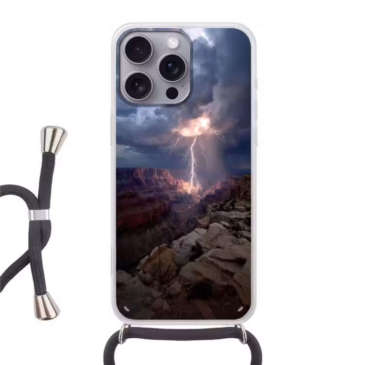Bliksem - Wolken - Canyon Hoesje iPhone 16 Pro Max met koord klein -3d