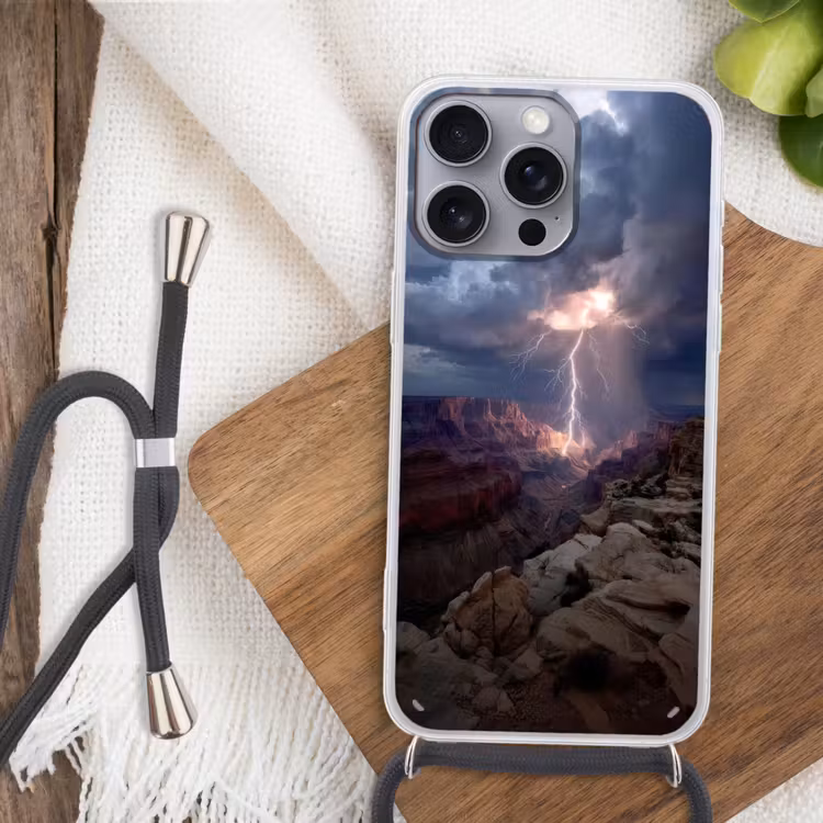 Bliksem - Wolken - Canyon Hoesje iPhone 16 Pro Max met koord klein -sfeer4