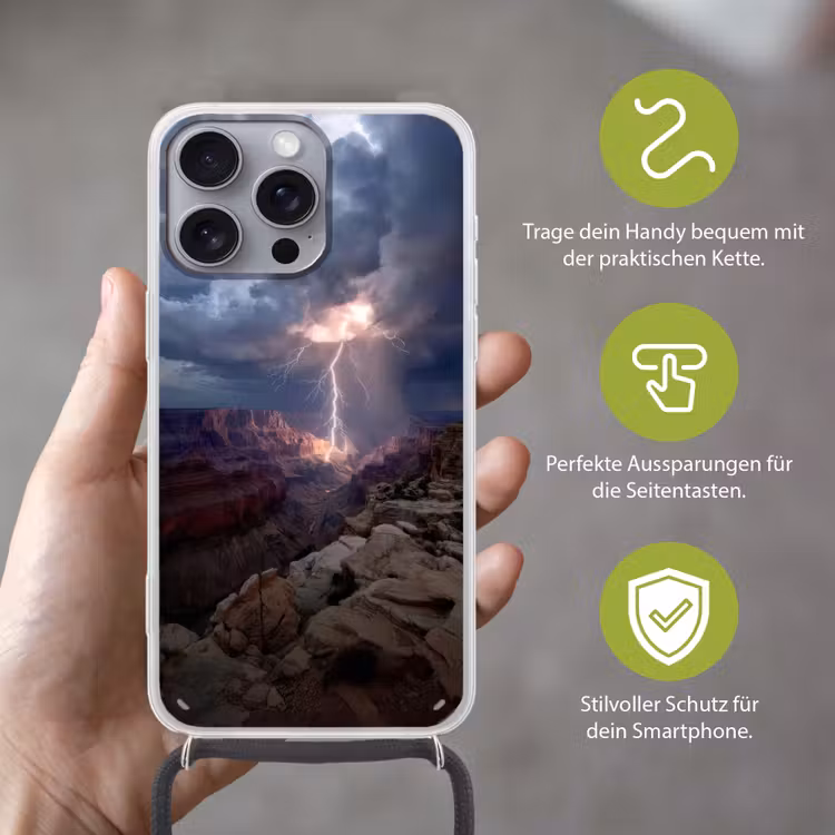 Bliksem - Wolken - Canyon Hoesje iPhone 16 Pro Max met koord klein -sfeer2_DE
