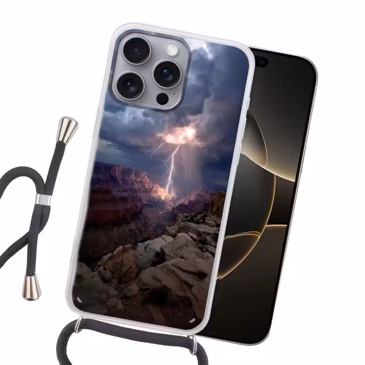 Bliksem - Wolken - Canyon Hoesje iPhone 16 Pro Max met koord klein -sfeer1