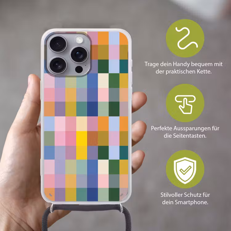 Blokken - Vierkant - Patroon - Gekleurd Hoesje iPhone 16 Pro Max met koord klein -sfeer2_DE