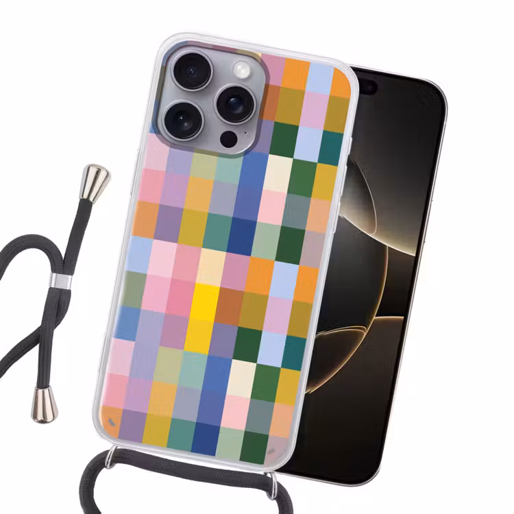 Blokken - Vierkant - Patroon - Gekleurd Hoesje iPhone 16 Pro Max met koord klein -sfeer1