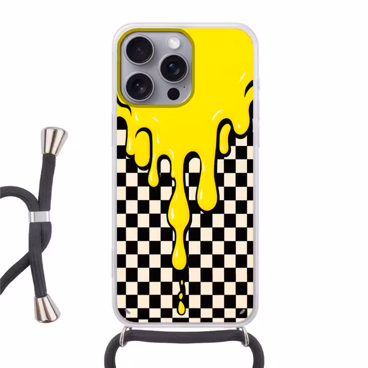Geblokt - Grafisch - Vloeistof - Geel Hoesje iPhone 16 Pro Max met koord klein -3d
