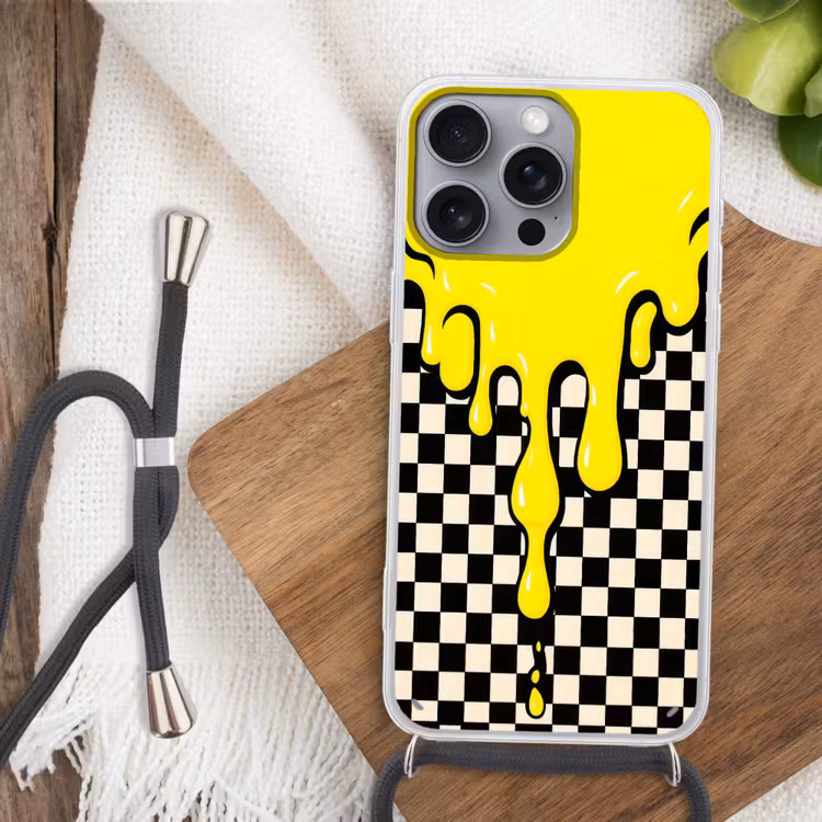 Geblokt - Grafisch - Vloeistof - Geel Hoesje iPhone 16 Pro Max met koord klein -sfeer4