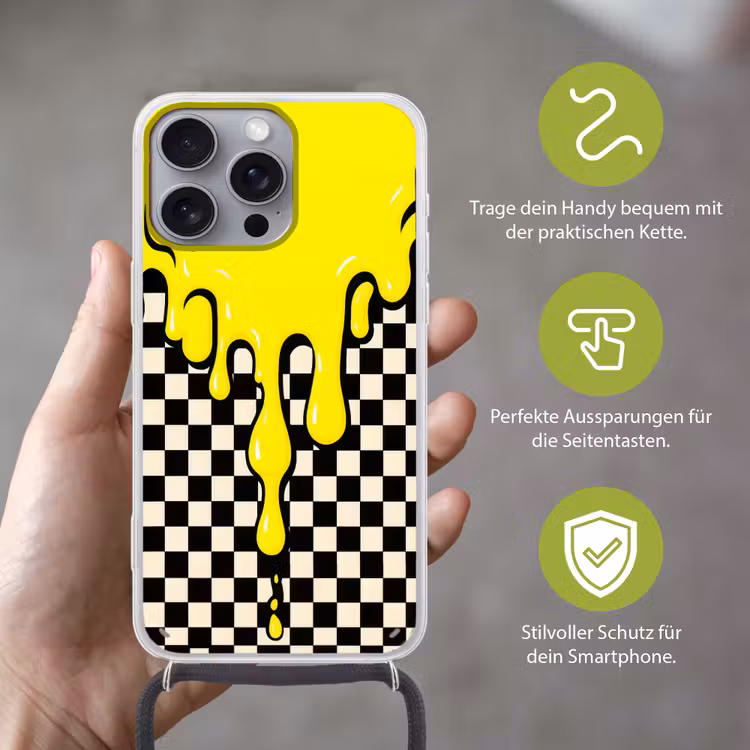 Geblokt - Grafisch - Vloeistof - Geel Hoesje iPhone 16 Pro Max met koord klein -sfeer2_DE