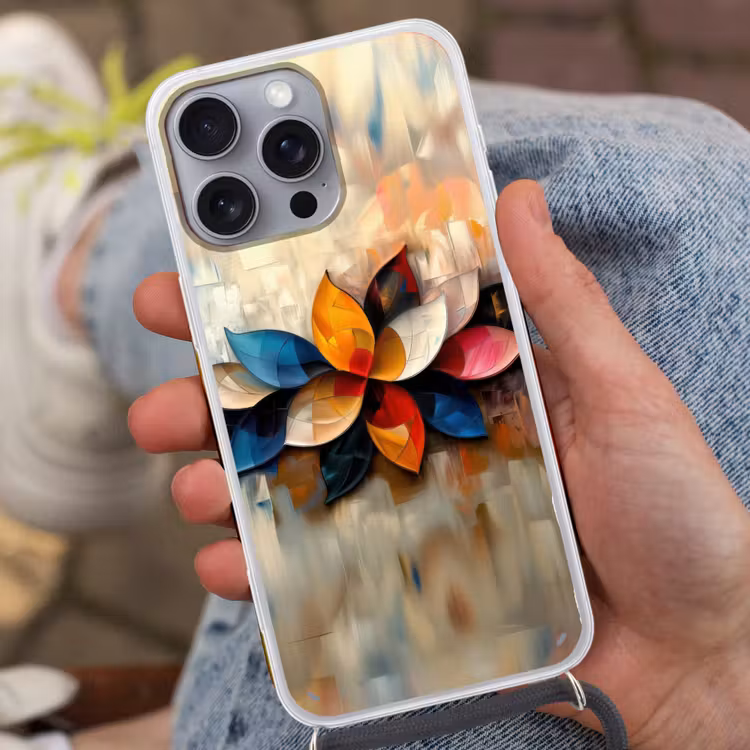 Bloem - Abstract - Kleurrijk - Bladeren Hoesje iPhone 16 Pro Max met koord klein -sfeer3