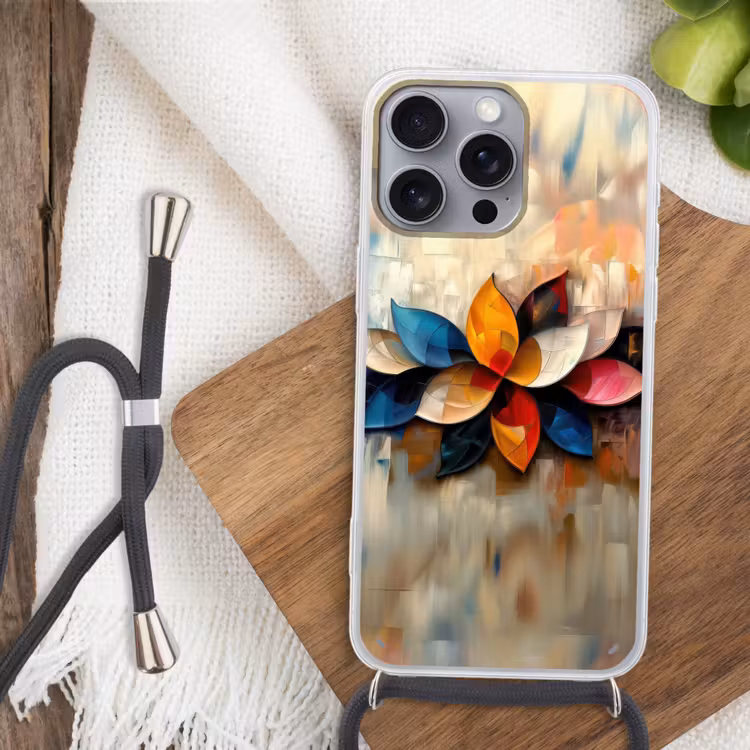 Bloem - Abstract - Kleurrijk - Bladeren Hoesje iPhone 16 Pro Max met koord klein -sfeer4