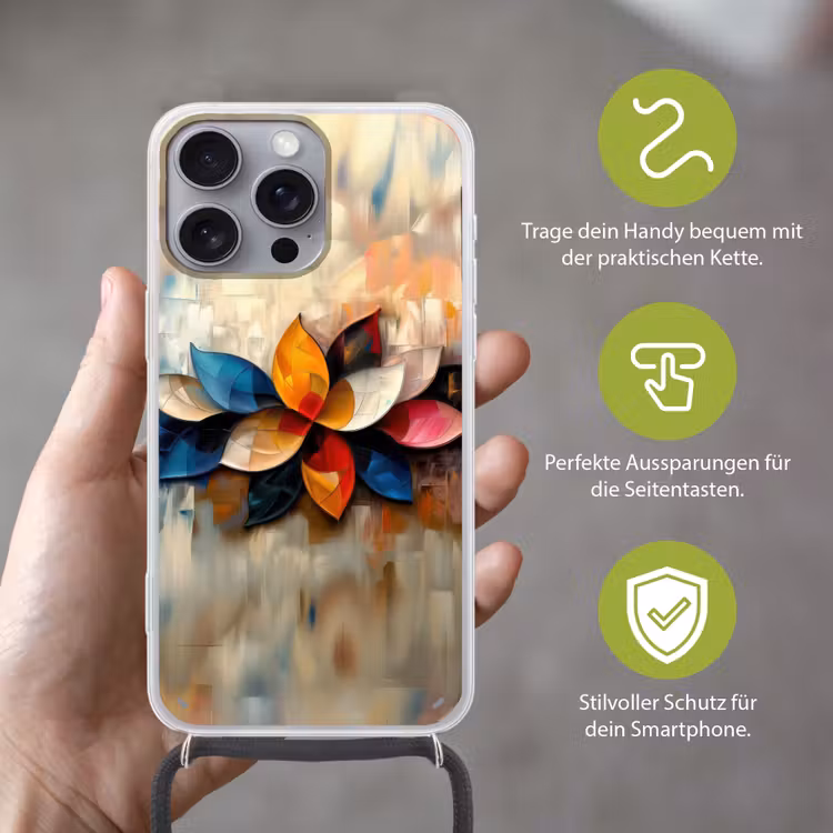 Bloem - Abstract - Kleurrijk - Bladeren Hoesje iPhone 16 Pro Max met koord klein -sfeer2_DE