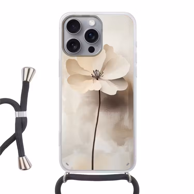 Bloem - Beige - Verf - Schaduw Hoesje iPhone 16 Pro Max met koord klein -3d