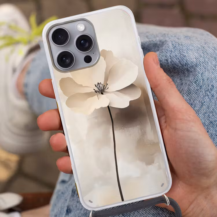 Bloem - Beige - Verf - Schaduw Hoesje iPhone 16 Pro Max met koord klein -sfeer3