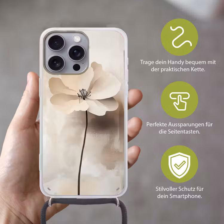 Bloem - Beige - Verf - Schaduw Hoesje iPhone 16 Pro Max met koord klein -sfeer2_DE