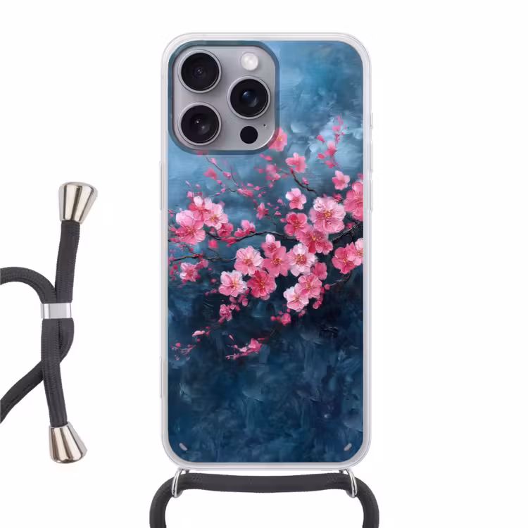 Bloem - Bloesems - Roze - Abstract Hoesje iPhone 16 Pro Max met koord klein -3d