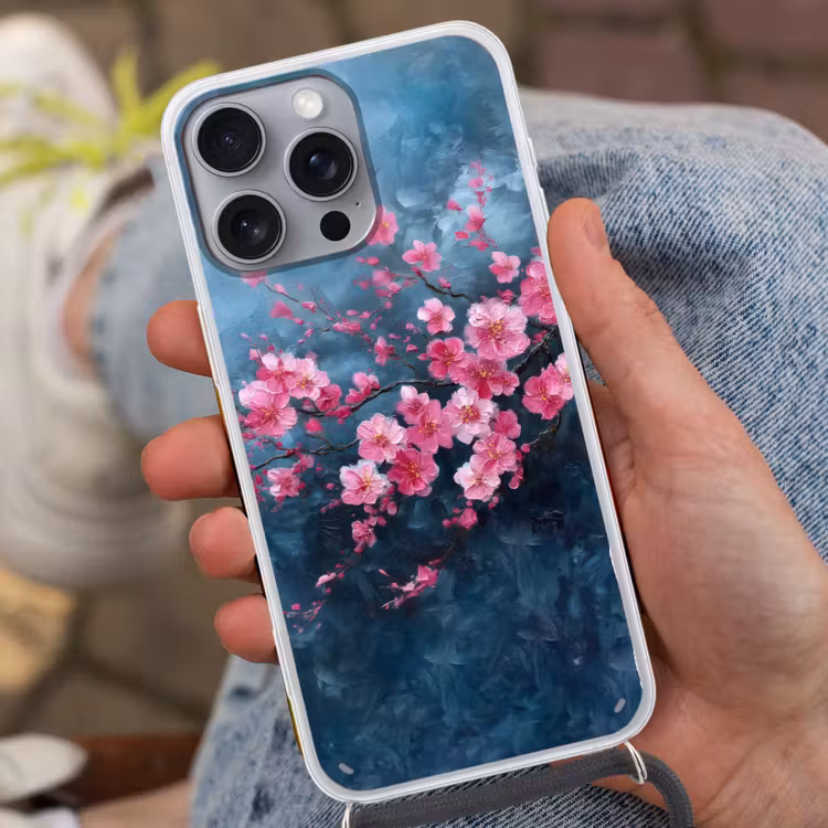 Bloem - Bloesems - Roze - Abstract Hoesje iPhone 16 Pro Max met koord klein -sfeer3