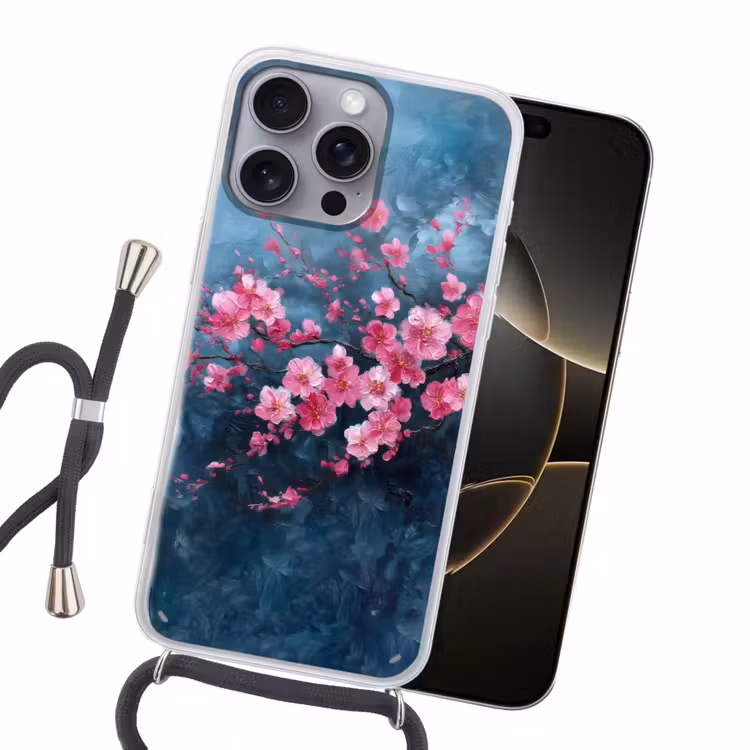 Bloem - Bloesems - Roze - Abstract Hoesje iPhone 16 Pro Max met koord klein -sfeer1
