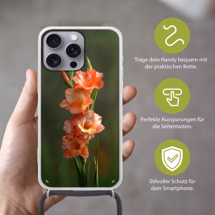 Bloem - Gladiolen - Zalmroze Hoesje iPhone 16 Pro Max met koord klein -sfeer2_DE