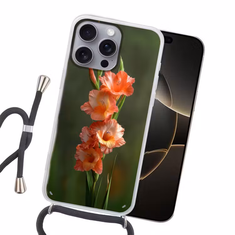 Bloem - Gladiolen - Zalmroze Hoesje iPhone 16 Pro Max met koord klein -sfeer1
